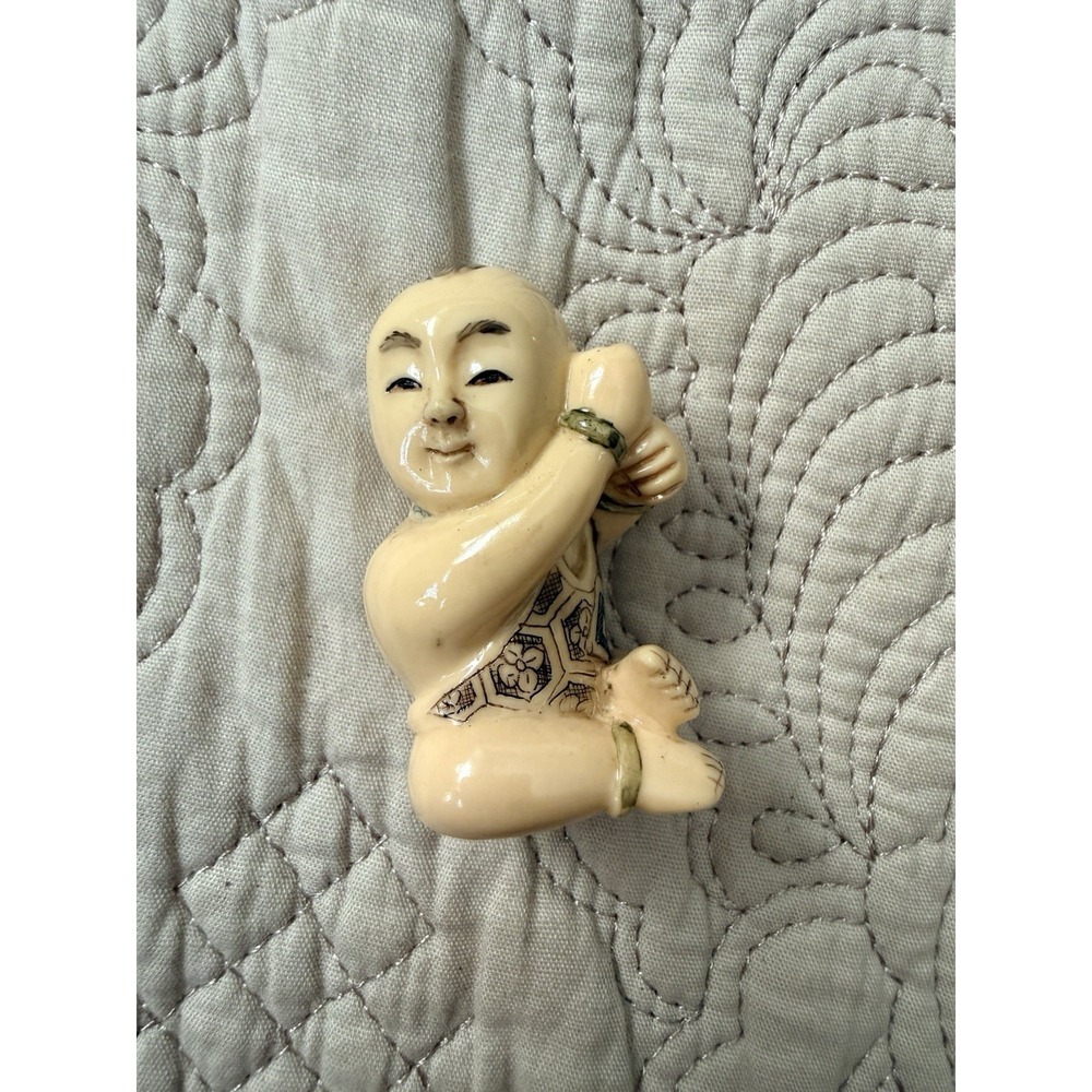 Antique Asian‎ Katabori Japanese/India  Netsuke "Happy Buddha" Himotoshi Signes